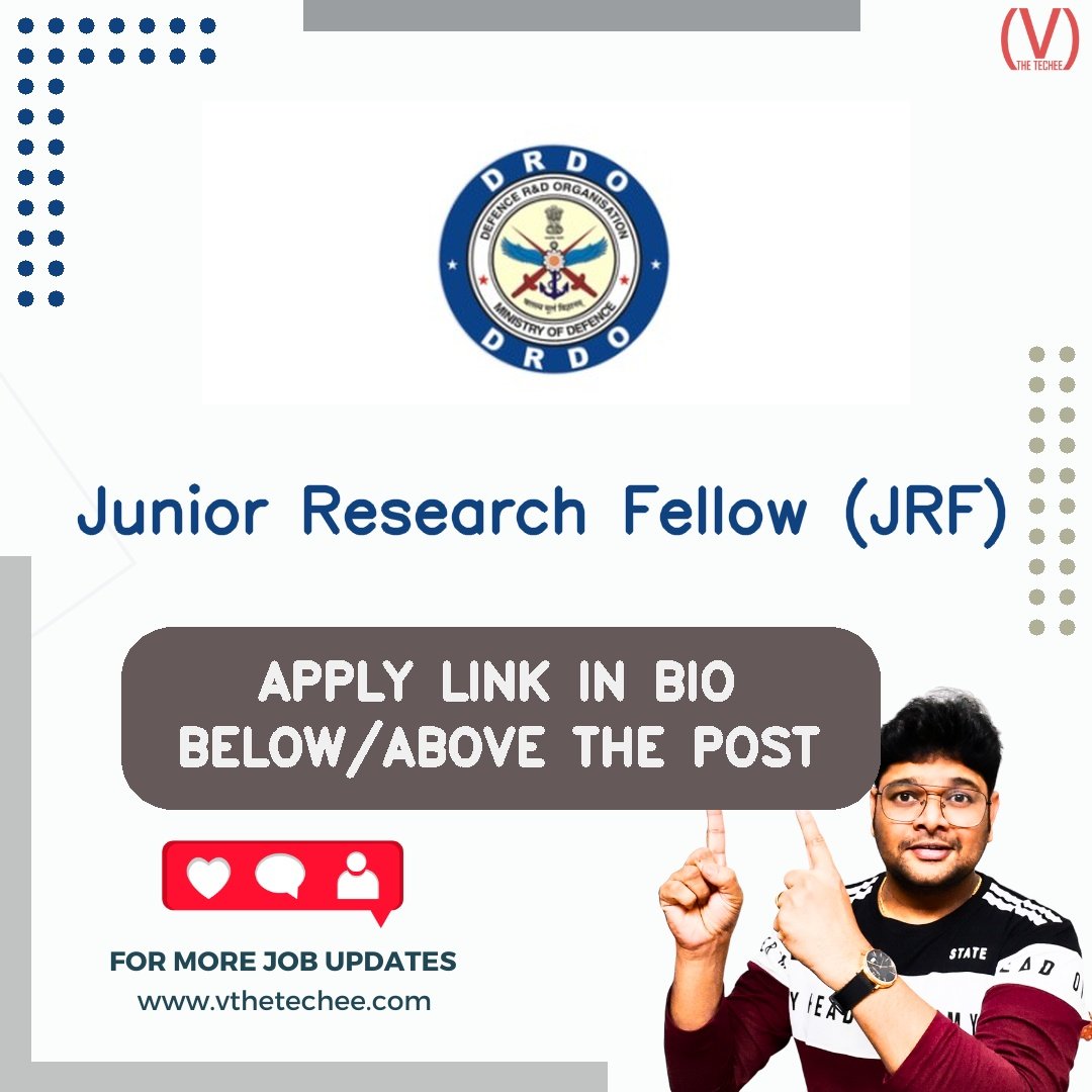 Defence Research & Development Organisation (DRDO) hiring poster vthetecheejobs