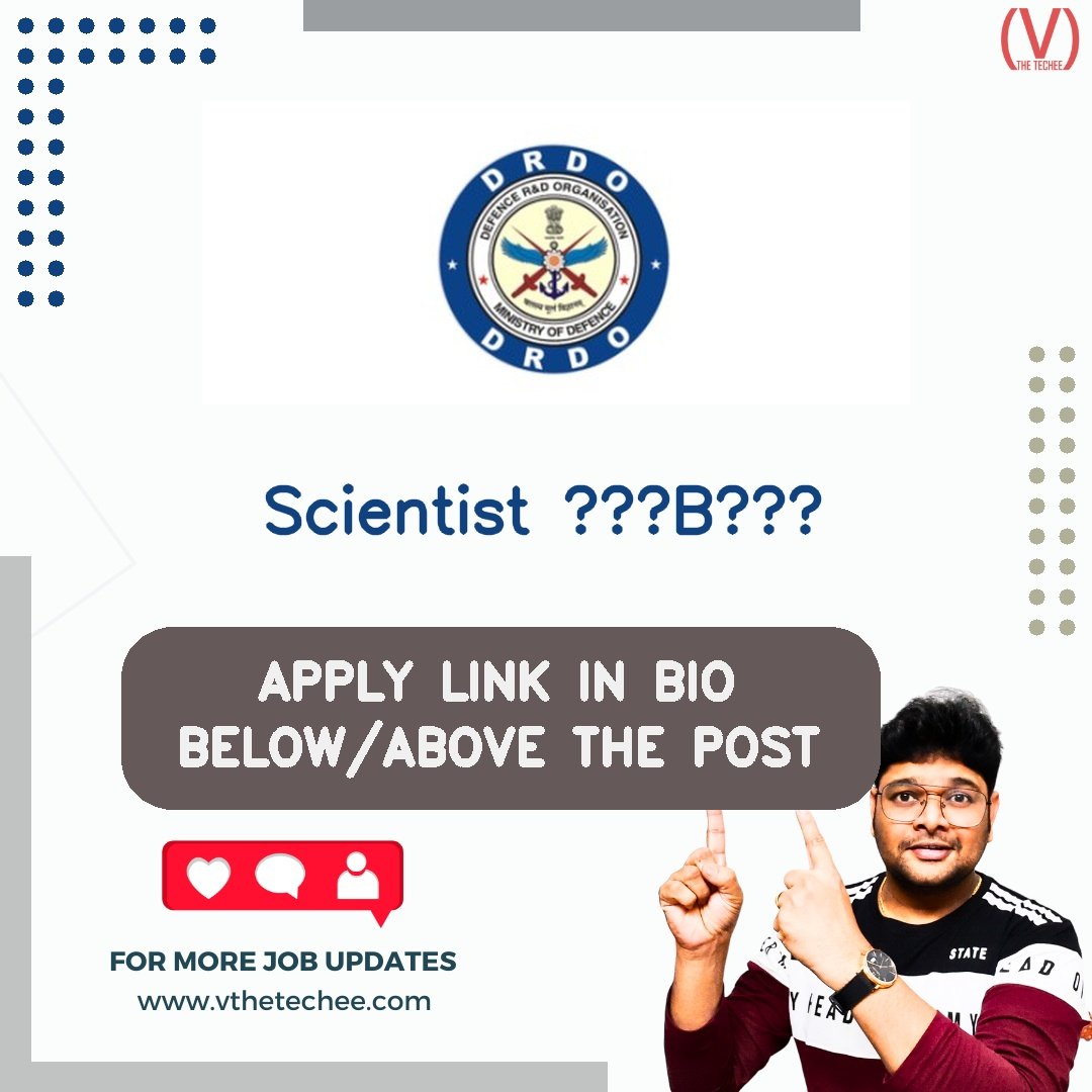 Defence Research and Development Organisation (DRDO) hiring poster vthetecheejobs