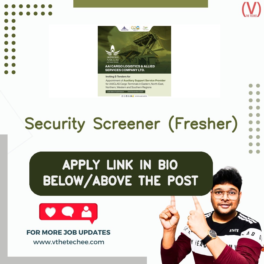 AAI Cargo Logistics and Allied Services Company Limited (AAICLAS) hiring poster vthetecheejobs