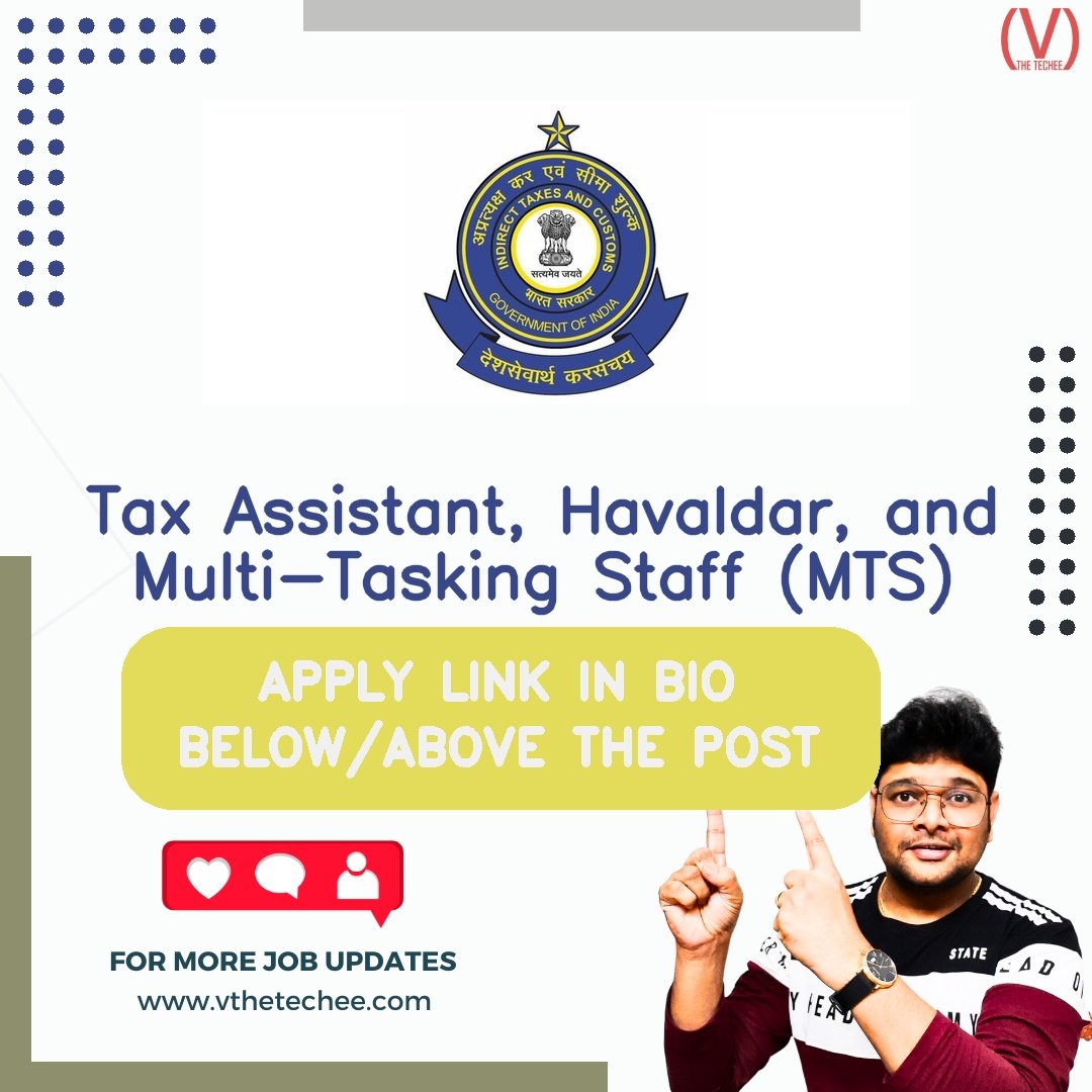 Kolkata Customs hiring poster vthetecheejobs