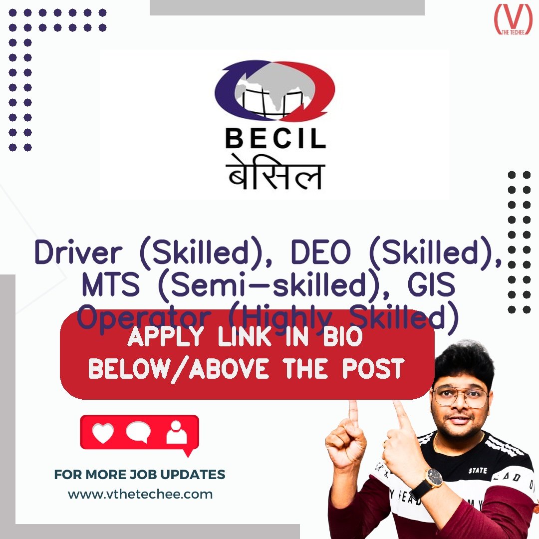 BROADCAST ENGINEERING CONSULTANTS INDIA Limited (BECIL) hiring poster vthetecheejobs