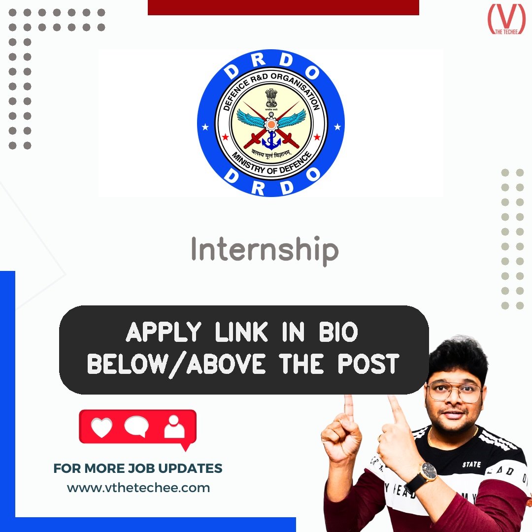 Defense Research and Development Organisation (DRDO) hiring poster vthetecheejobs