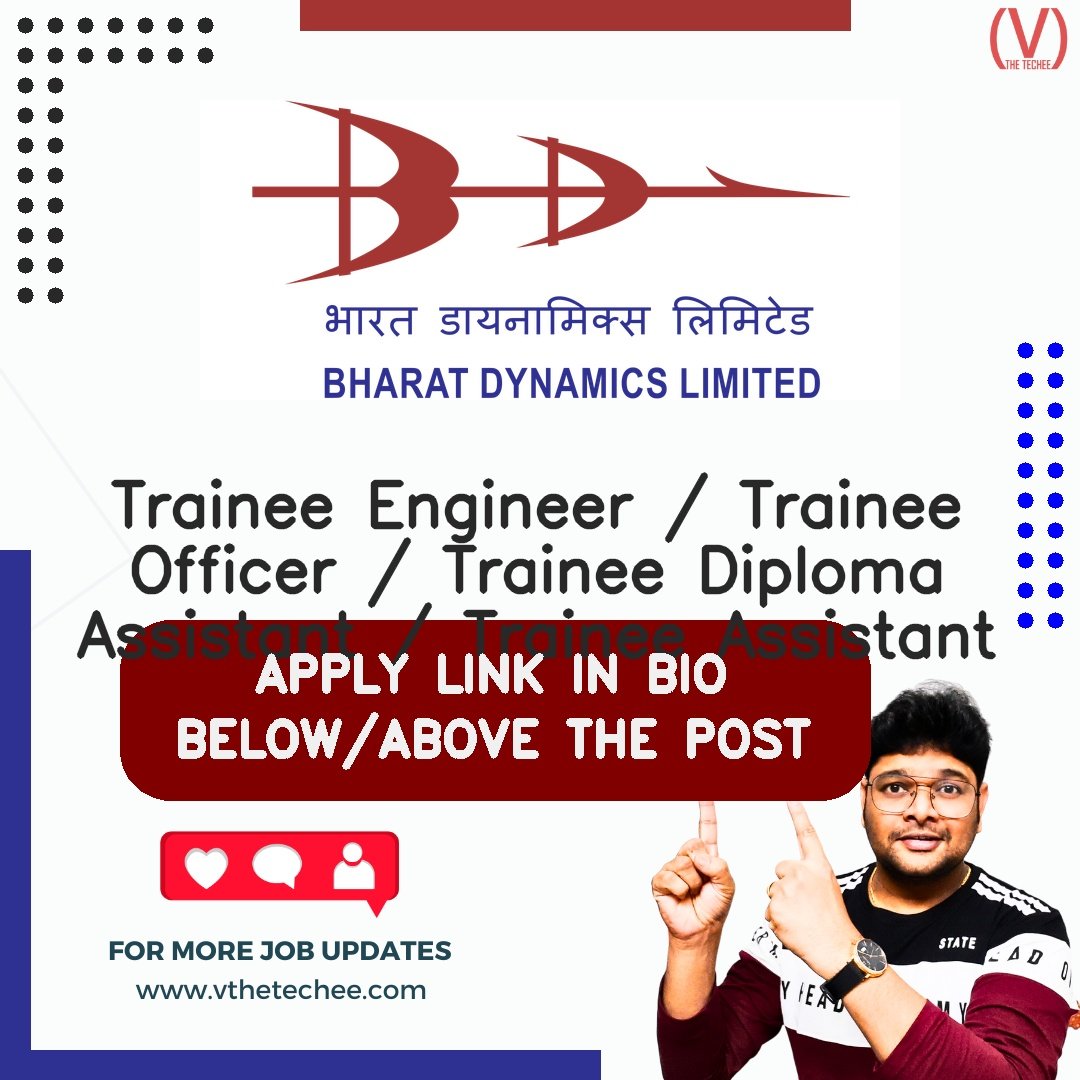 Bharat Dynamics Limited (BDL) hiring poster vthetecheejobs