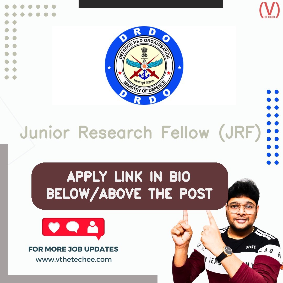 Defence Research and Development Organisation (DRDO) hiring poster vthetecheejobs