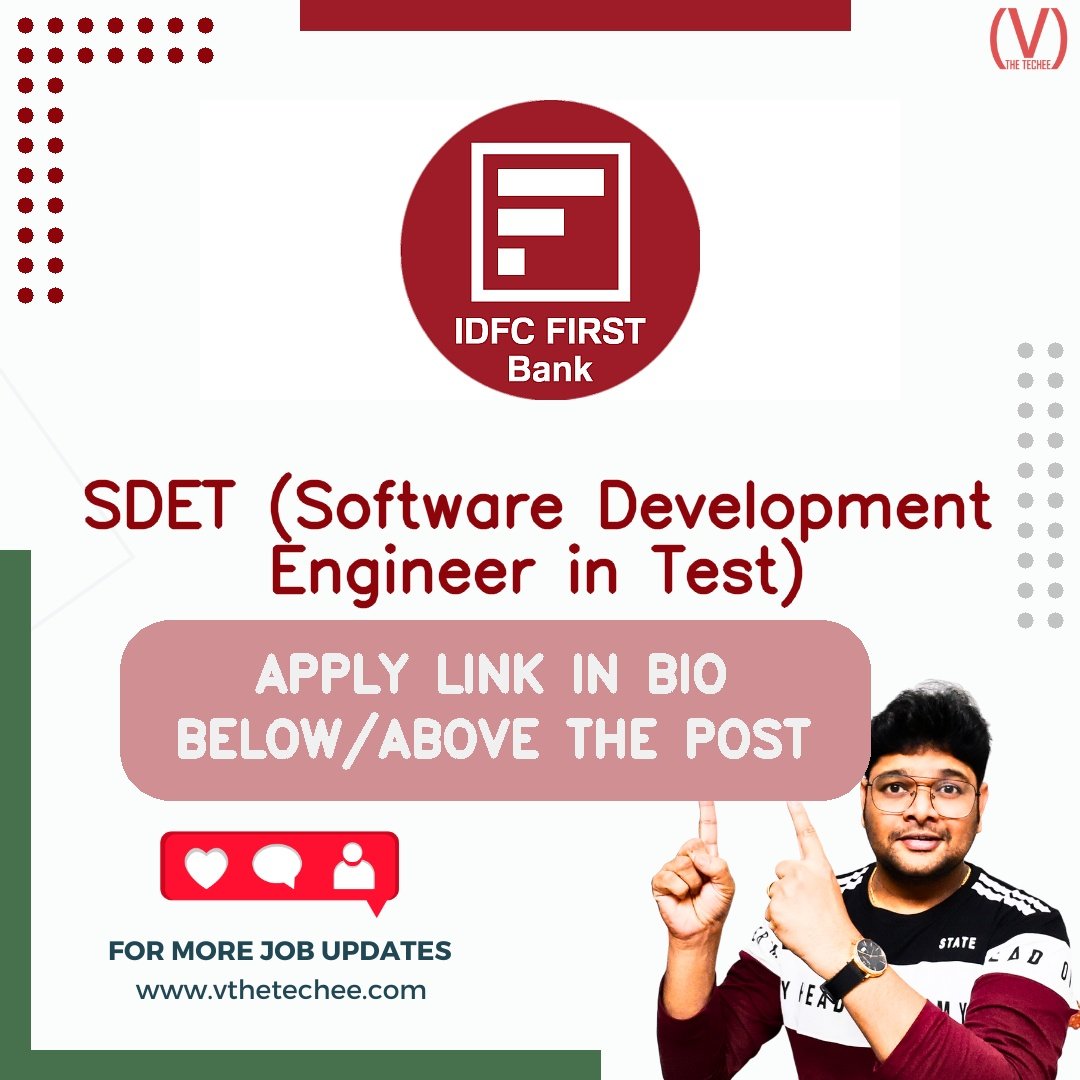IDFC FIRST Bank hiring poster vthetecheejobs