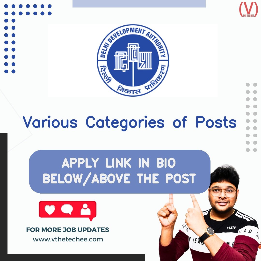 Delhi Development Authority (DDA) hiring poster vthetecheejobs