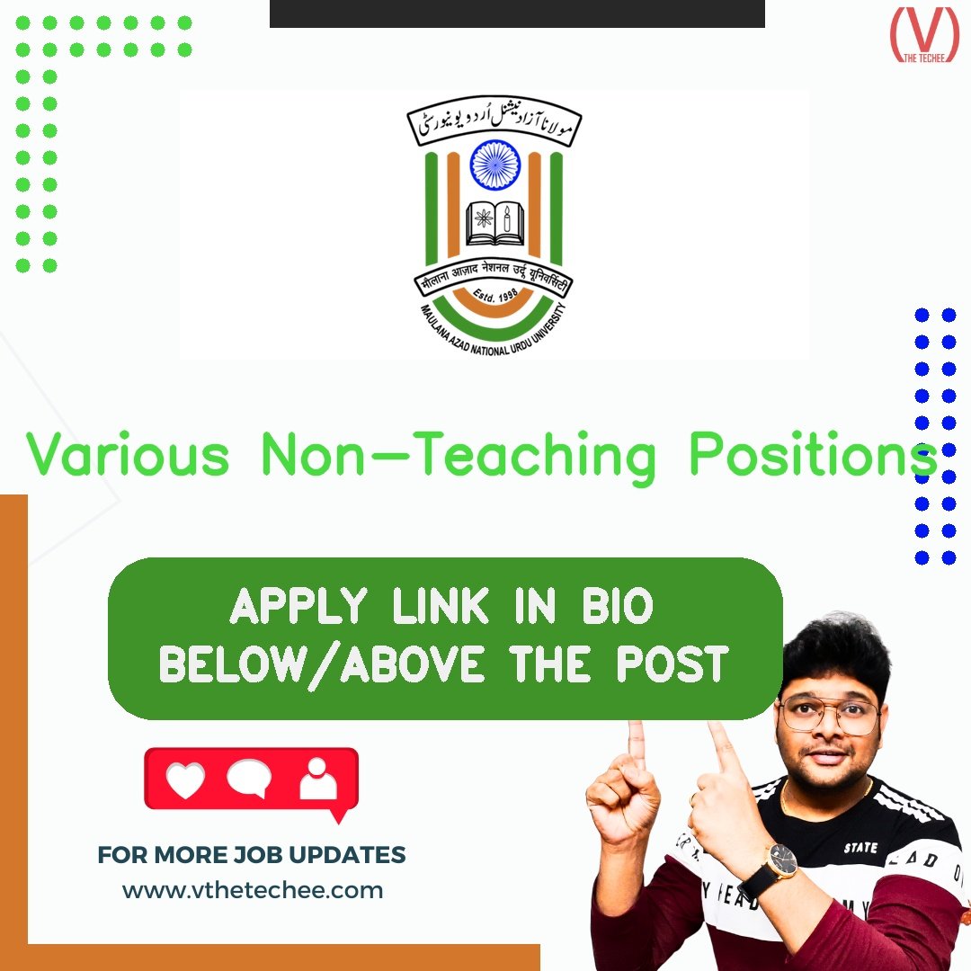 Maulana Azad National Urdu University (MANUU) hiring poster vthetecheejobs