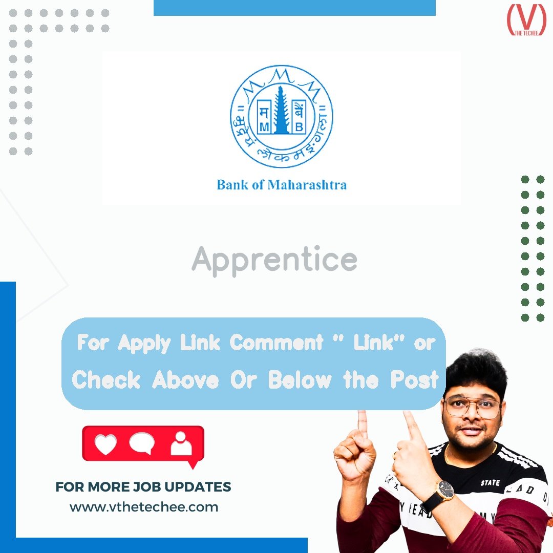 Bank of Maharashtra is hiring for Apprentice | Apply Now! 2 Bank of Maharashtra hiring poster vthetecheejobs