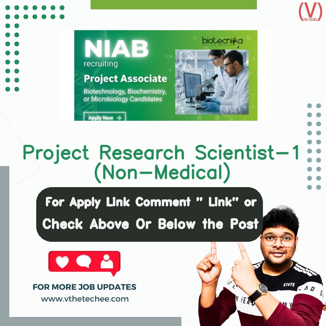 BRIC-National Institute of Animal Biotechnology (NIAB) hiring poster vthetecheejobs