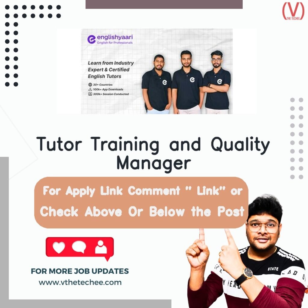 Tutor Training and Quality Manager at EnglishYaari: English For Professionals – Remote / Work From Home job opening